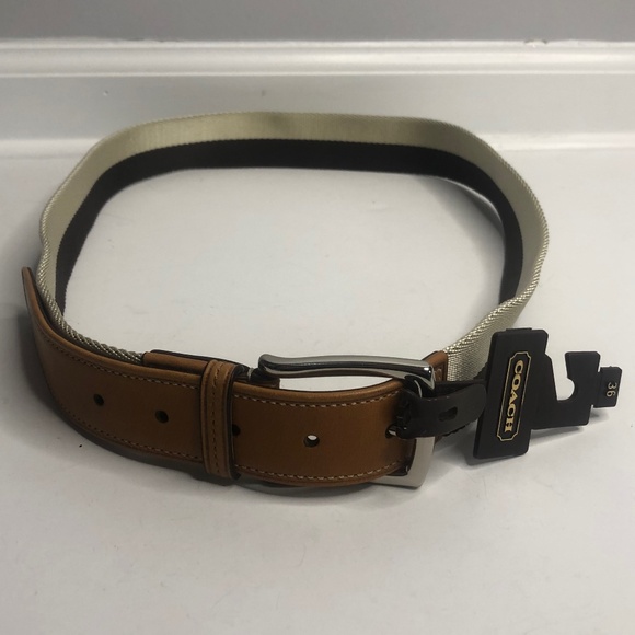 NWT Coach Brown Cream Striped Canvas Belt M7 Size 36 - Picture 1 of 9